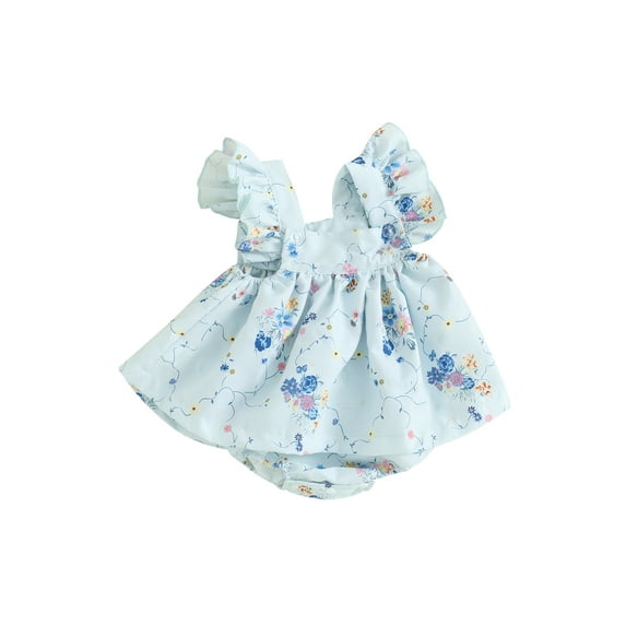 Suealasg Baby Girls Outfits Fly Sleeve Floral Print Romper Dress Infant Summer Clothes Newborn One Piece Playsuits