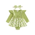 thumbnail image 1 of Suealasg Baby Girls Outfits Newborn Girls Spring Fall 2Pcs Clothes 3 6 9 12 18 Months Infant Girls Long Sleeve Daisy Print Romper Dress + Headband Set, 1 of 7