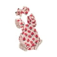 thumbnail image 1 of Suealasg Baby Girls Outfits Newborn Romper Fly Sleeve Strawberry/Flower/Cherry Print Bodysuit Jumpsuit + Headband 2Pcs Infant Birthday Photoshoot Clothes, 1 of 8