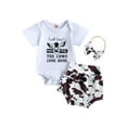 thumbnail image 1 of Suealasg Baby Girls Outfits Short Sleeve Letter Print Romper+ Shorts + Headband 6M 12M 18M 24M Infant Newborn Girls Summer Western Clothes, 1 of 8