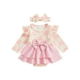 thumbnail image 1 of Suealasg Baby Girls Romper Dress 3 6 12 18 Months Infant Girl Spring Fall Clothes Floral Print Long Sleeve Bodysuit Jumpsuits +Headband Set, 1 of 9