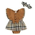 thumbnail image 1 of Suealasg Baby Girls Romper Dress 3M 6M 9M 12M Infant Flying Sleeve Plaid Patchwork Ribbed Romper with Headband 2PCS Toddler Girls Summer Outfits, 1 of 8