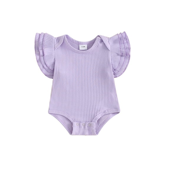 Suealasg Baby Girls Romper Outfit Newborn Short Sleeve Round Neck Solid Color Ribbed One-Piece Clothes 0-18 Months Infant Summer Bodysuit