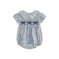 thumbnail image 1 of Suealasg Baby Girls Rompers Bowknot Embroidered Print Doll Collar Short Sleeve Jumpsuits Bodysuits Summer Clothes, 1 of 1