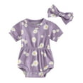 thumbnail image 1 of Suealasg Baby Girls Rompers Daisy Print Short Sleeve Round Neck Bodysuits and Headband Set 3 6 9 12 18 Months Infant Summer 2Pcs Clothes, 1 of 9