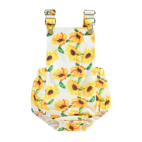Suealasg Baby Girls Rompers Infant Girls Jumpsuits Newborn Sunflower Print Sleeveless Adjustable Straps Bodysuits Summer Outfits