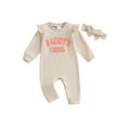 thumbnail image 1 of Suealasg Baby Girls Rompers Letter Embroidered Crew Neck Long Sleeve Jumpsuits Fall Toddler Clothes Bodysuits with Headband, 1 of 9