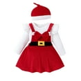 thumbnail image 1 of Suealasg Baby Girls Santa Dress Clothes 3M 6M 9M 12M 18M Infant Girls Solid Color Long Sleeve Romper + Sleeveless Bow Dress + Knotted Hat 3-piece Christmas-themed Party Gifts for Newborn Girls, 1 of 9