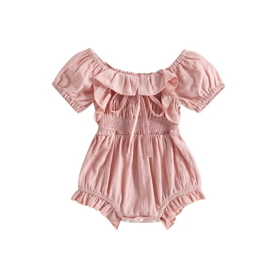 Suealasg Baby Girls Short Sleeve Off Shoulder Romper Jumpsuit Cotton Ruffle Playsuit Summer Clothing