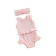 thumbnail image 1 of Suealasg Baby Girls Shorts Outfits Infant Girls Sleeveless Ribbed Tank Vest and Elastic Waist Skirt Ruffle Shorts +Headband 3Pcs Summer Clothes Set, 1 of 9