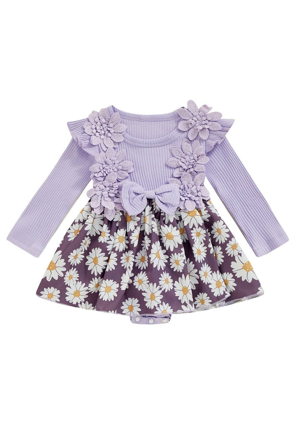 Baby Girls Spring Fall Clothes 1 3 6 9 12 18 Months Infant Girls Floral Print Long Sleeve Romper Dress 0-18M