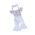 thumbnail image 1 of Suealasg Baby Girls Summer Flare Pants Outfits Short Sleeve 3D Bow Romper + Elastic Waist Flare Pants + Checkboard Headband Toddler Newborn Girls Summer 2 Piece Set, 1 of 9
