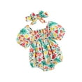 thumbnail image 1 of Suealasg Baby Girls Summer Romper 2Pcs Newborn Hawaiian Outfit Short Puff Sleeve Fruit Print Romper with Headband, 1 of 9
