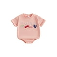 thumbnail image 1 of Suealasg Baby Girls Summer Sweet Romper Infant Short Sleeve Round Neck Bow Embroidery Romper, 1 of 9