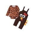 thumbnail image 1 of Suealasg Baby Girls Thanksgiving Outfits 3 6 9 12 18 MonthsLong Sleeve Turkey Print Romper + Overalls Set 2Pcs Casual Spring Fall Clothes for Infant Girls, 1 of 8