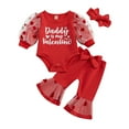 thumbnail image 1 of Suealasg Baby Girls  Valentine Day Outfit 3 6 9 12 Months Infant Girls Long Sleeve Round Neck Heart Print Romper + Elastic Waist Flare Pants + Headband 0-12M 3Pcs Newborn Girl Spring Clothing, 1 of 9