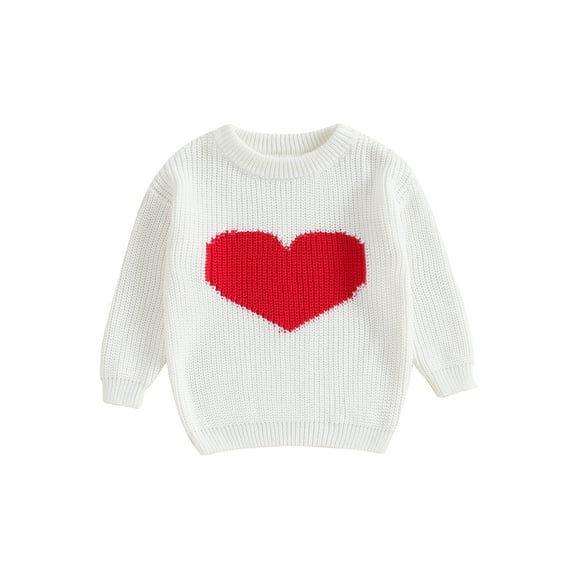 Suealasg Baby Girls Valentine´s Day Knit Sweater Newborn Long Sleeve Heart Print Sweater 3M 6M 9M 12M 18M Toddler Girls Winter Loose Fit Pullover Sweater