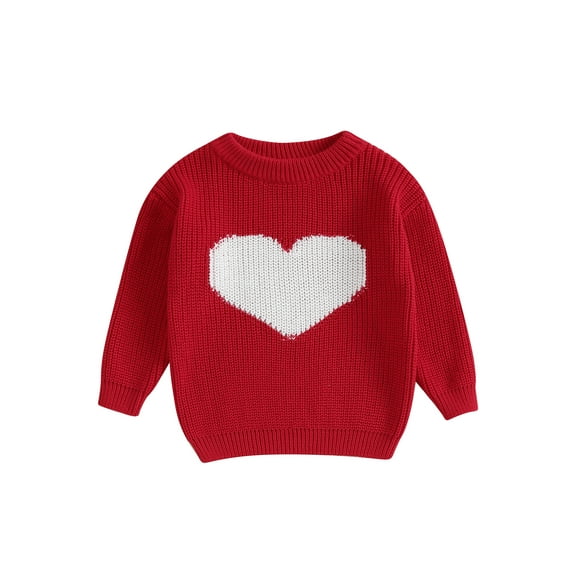 Suealasg Baby Girls Valentine´s Day Knit Sweater Newborn Long Sleeve Heart Print Sweater 3M 6M 9M 12M 18M Toddler Girls Winter Loose Fit Pullover Sweater