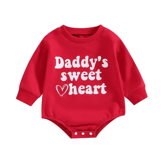 Suealasg Baby Girls Valentine’s Day Romper Infant Long Sleeve Crewneck Heart Letter Pattern Bodysuits Jumpsuits 3M 6M 12M 18M Casual Spring One Piece Clothes for Infant Girls