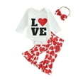 thumbnail image 1 of Suealasg Baby Girls Valentines Day Outfits Clothes 3M 6M 9M 12M 18M Toddler Girls Long Sleeve Letter Print Sweatshirt+Heart Flare Pants+ Headband 3Piece Spring Fall Clothing for Toddler Girl, 1 of 9