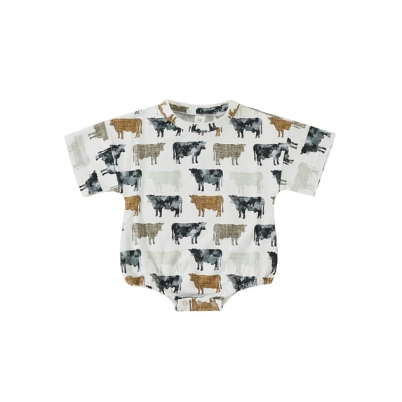 Suealasg Baby Girls Western Outfit Short Sleeve Crew Neck Cow Stripes Print Romper Bodysuit 3M 6M 12M 18M Newborn Girls Summer One Piece Clothes
