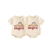 Suealasg Twins Unisex Short Sleeve Letter Rainbow Print Romper Matching Bodysuits, 0-3 Months