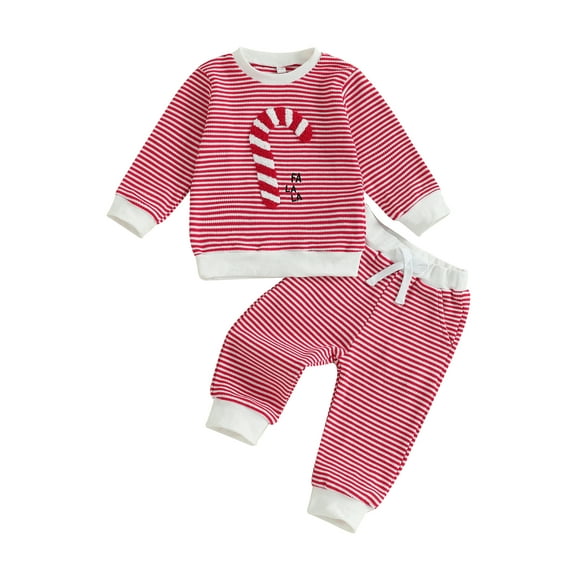 Suealasg Boys' Christmas Outfit Set 2-Piece - Candy Cane Striped Sweatshirt  Long Pants (6M-4Y, Holiday Family Matching PJs)