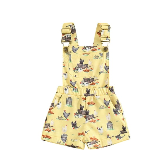 Suealasg Children's Little Girl Bodysuit Sleeveless Cow/Chicken Printed Strappy Romper Shorts 1T 2T 3T 4T 5T 6T Toddler Summer Farmwear Clothes