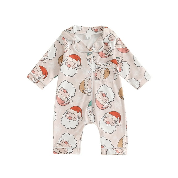 Suealasg Christmas Baby Girl Boy Pajamas Rompers Long Sleeve Santa Claus Print One-Piece Pajamas Infant Footie Pjs Newborn Full Length Jumpsuits Sleepwear