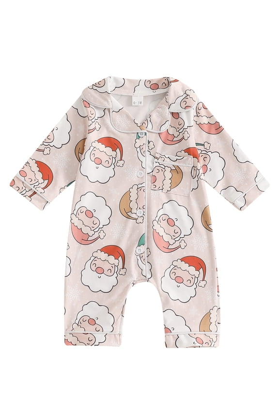Christmas Baby Girl Boy Pajamas Rompers Long Sleeve Santa Claus Print One-Piece Pajamas Infant Footie Pjs Newborn Full Length Jumpsuits Sleepwear
