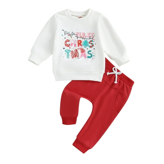 Suealasg Christmas Infant Baby Girl Clothes Long Sleeve Letter Print Sweatshirt Sweatpants 6M 1T 2T 3T Toddler Girl Fall Winter Outfits Set