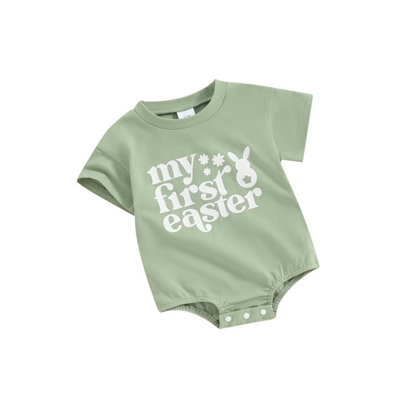 Suealasg Easter Infant Newborn Boys Girls Romper 3M 6M 9M 12M 18M Baby Summer One Piece Clothes Short Sleeve Bunny Letter Print Bodysuit