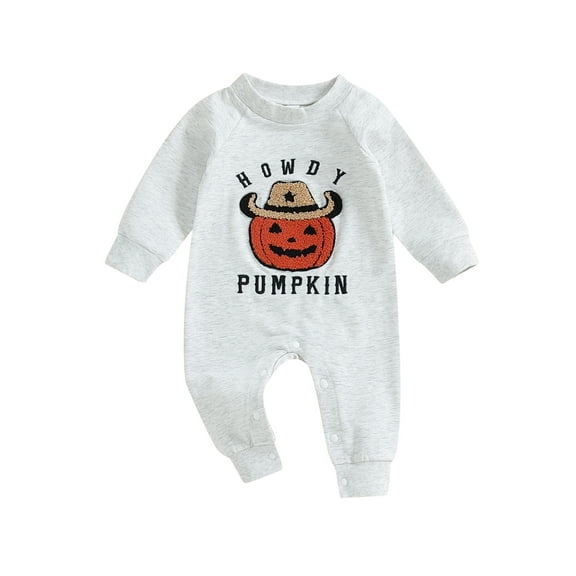 Suealasg Halloween Baby Boys Footie Jumpsuit Long Sleeve Pumpkin Ghost Print Full Length Jumpsuit 1 3 6 12 18 Months Infant Fall Winter Coming Home Clothes
