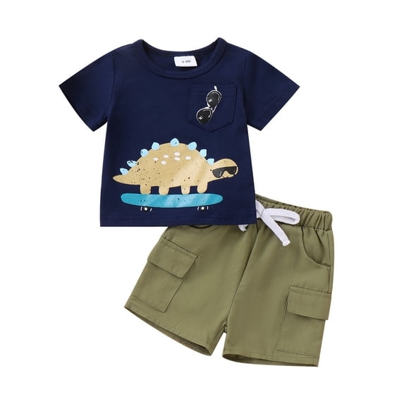 Suealasg Infant Baby Boy Clothes Summer Short Sleeve Animal Beach Print T-Shirt and Cargo Shorts Cute Toddler Boy Outfits Clothing Set 12-18 Months