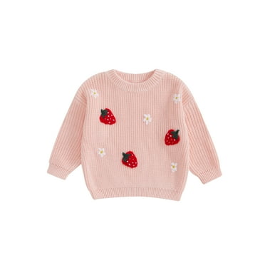Suealasg Infant Baby Boy Girl Knit Sweater Long Sleeve Flower Fruit Embroidery Chunky Pullover Sweater 6M 1T 2T 3T Toddler Fall Winter Knitwear Top