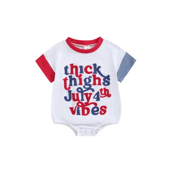 Suealasg Infant Baby Boy Girls 4th of July Romper Short Sleeve Letter Embroidery Bodysuit 3M 6M 12M 18M Newborn Independence Day Clothes
