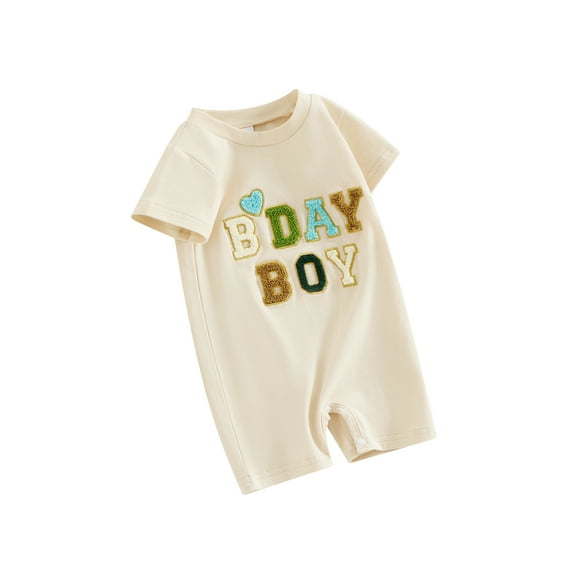 Suealasg Infant Baby Boys Birthday Bodysuit Short Sleeve Round Neck Letter Print Romper Newborn Boy Summer Casual Clothes