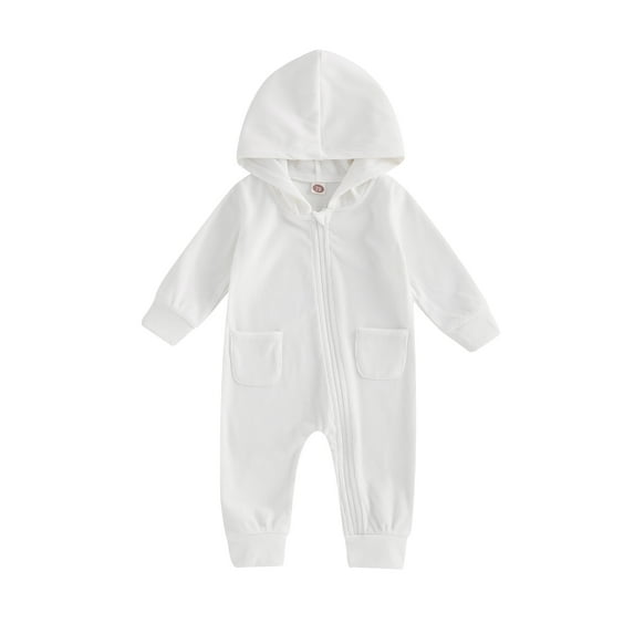 Suealasg Infant Baby Boys Girls Autumn Clothes Long Sleeve Oblique Zipper Hooded Romper Full Length Jumpsuits Bodysuit 0-18 Months