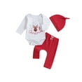 thumbnail image 1 of Suealasg Infant Baby Boys Girls Christmas Outfit 3 6 12 18 Months Letter Print Long Sleeve Romper +Long Pants +Hat 3 Pcs Newborn Christmas Clothing Set, 1 of 1