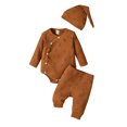 thumbnail image 1 of Suealasg Infant Baby Boys Girls Spring 3Pcs Clothes Sets 1M 3M 6M Long Sleeve Dinosaur Print Romper +Long Pants +Hat Newborn Preemie Cute Outfits, 1 of 8