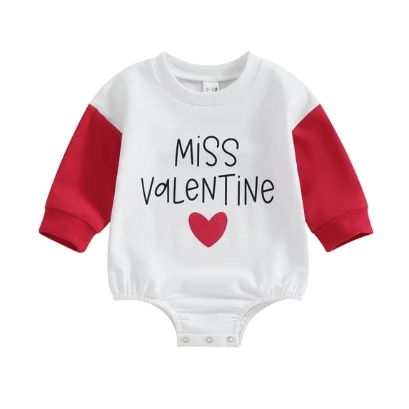 Suealasg Infant Baby Boys Girls Valentine’s Day Romper 3M 6M 12M 18M Newborn Spring Playsuit Letter Heart Print Long Sleeve Round Neck Onesie Bodysuits for Boys Girls
