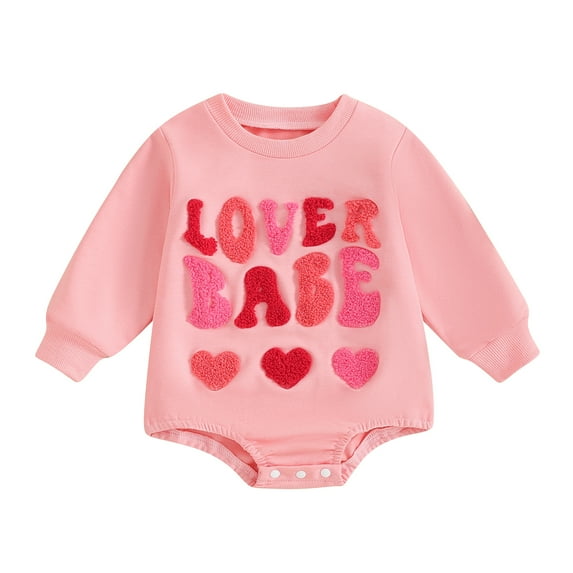 Suealasg Infant Baby Boys Girls Valentine’s Day Romper Letter Heart Print Long Sleeve Round Neck Bodysuits 3M 6M 12M 18M Newborn Spring Playsuit
