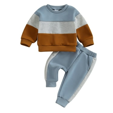 Suealasg Infant Baby Boys Spring Tracksuit Outfits 6M 1T 2T 3T Kids Boys Long Sleeve Contrast Color Sweatshirt Sweatpants 2 Piece Casual Fall Clothing for Toddler Boys