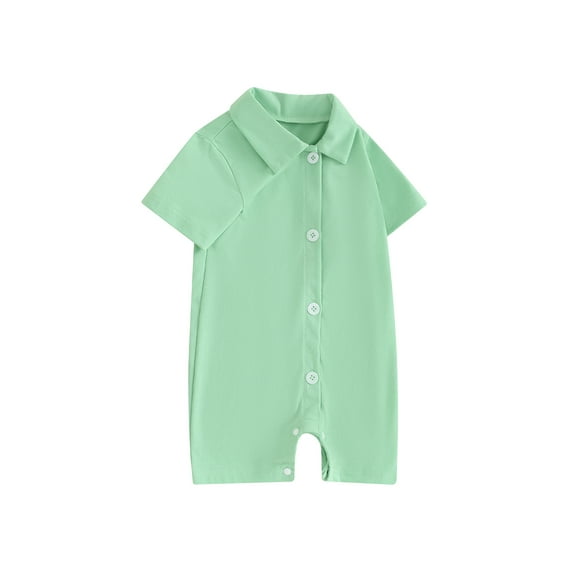 Suealasg Infant Baby Boys Summer Bodysuit Short Sleeve Round Neck Solid Color Lapel Shirt Jumpsuit Newborn Boy Rompers Clothes