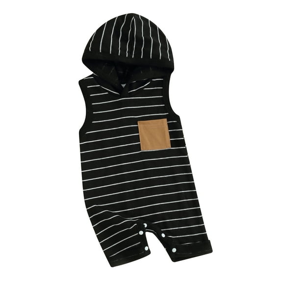 Suealasg Infant Baby Boys Summer Bodysuit Short Sleeve Round Neck Striped Print Hoodies Jumpsuit Newborn Boy Casual Rompers Clothes