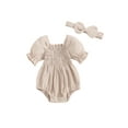 thumbnail image 1 of Suealasg Infant Baby Girl Summer Jumpsuit Solid Color Puff Sleeve Ruffled Romper Bodysuit +Headband 0-18 Months Infant Girls Outfits, 1 of 8