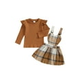 thumbnail image 1 of Suealasg Infant Baby Girls Clothes Long Sleeve Crew Neck Ribbed Tops +Suspender Skirt +Headband Set 6M 1T 2T 3T Spring Fall Clothing for Toddler Girls, 1 of 7