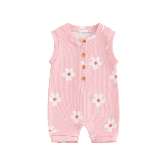 Suealasg Infant Baby Girls Jumpsuit Sleeveless Crew Neck Floral Print Romper Bodysuits Newborn Summer One Piece Clothes
