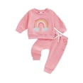 thumbnail image 1 of Suealasg Infant Baby Girls Outfits Toddler Girls Fall Winter 2Pcs Clothes 6M 1T 2T 3T Long Sleeve Crew Neck Rainbow Print Sweatshirt Sweatpants Sets, 1 of 7