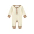 thumbnail image 1 of Suealasg Infant Boy Girl Fall Bodysuits Baby Ribbed Rompers Newborn Boys Girls Solid Color Long Sleeve Button Jumpsuits, 1 of 9